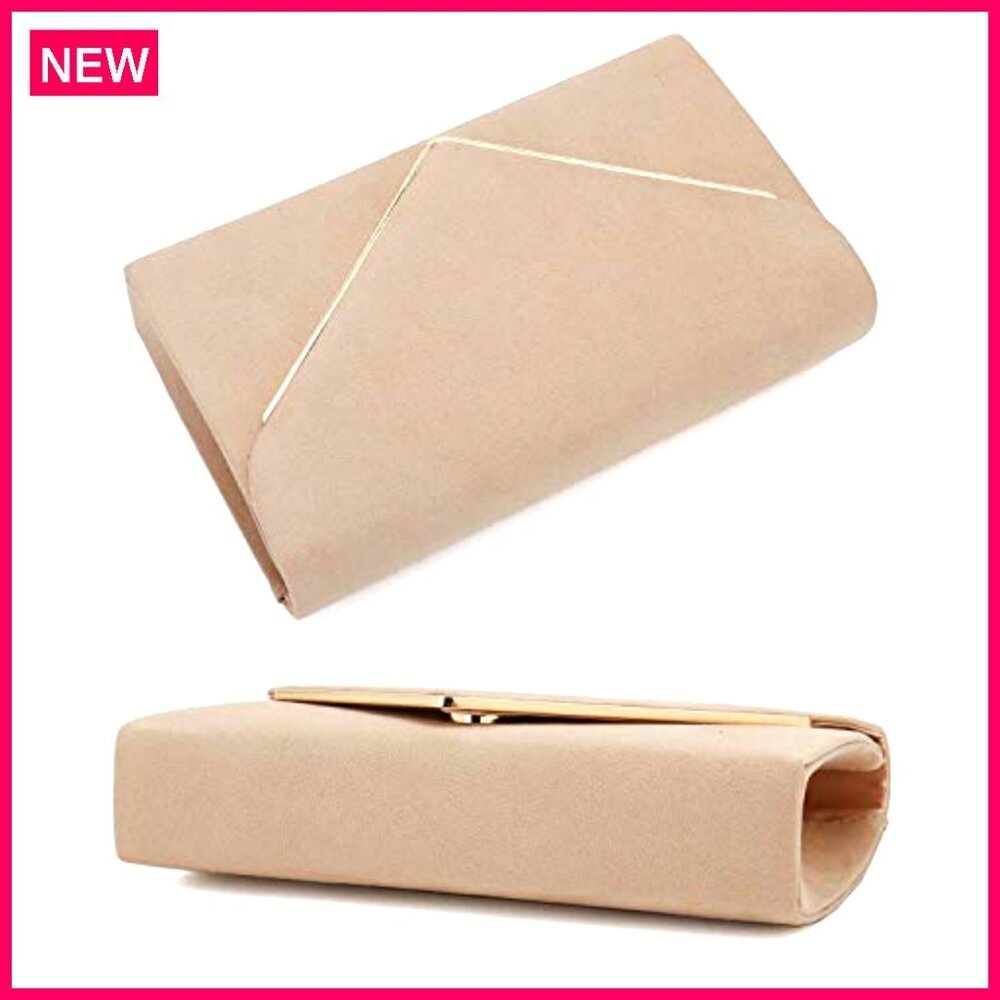 Faux Suede Clutch Bag with Metal Binding, Detachable Chain Strap for Evening - Picture 7 of 8